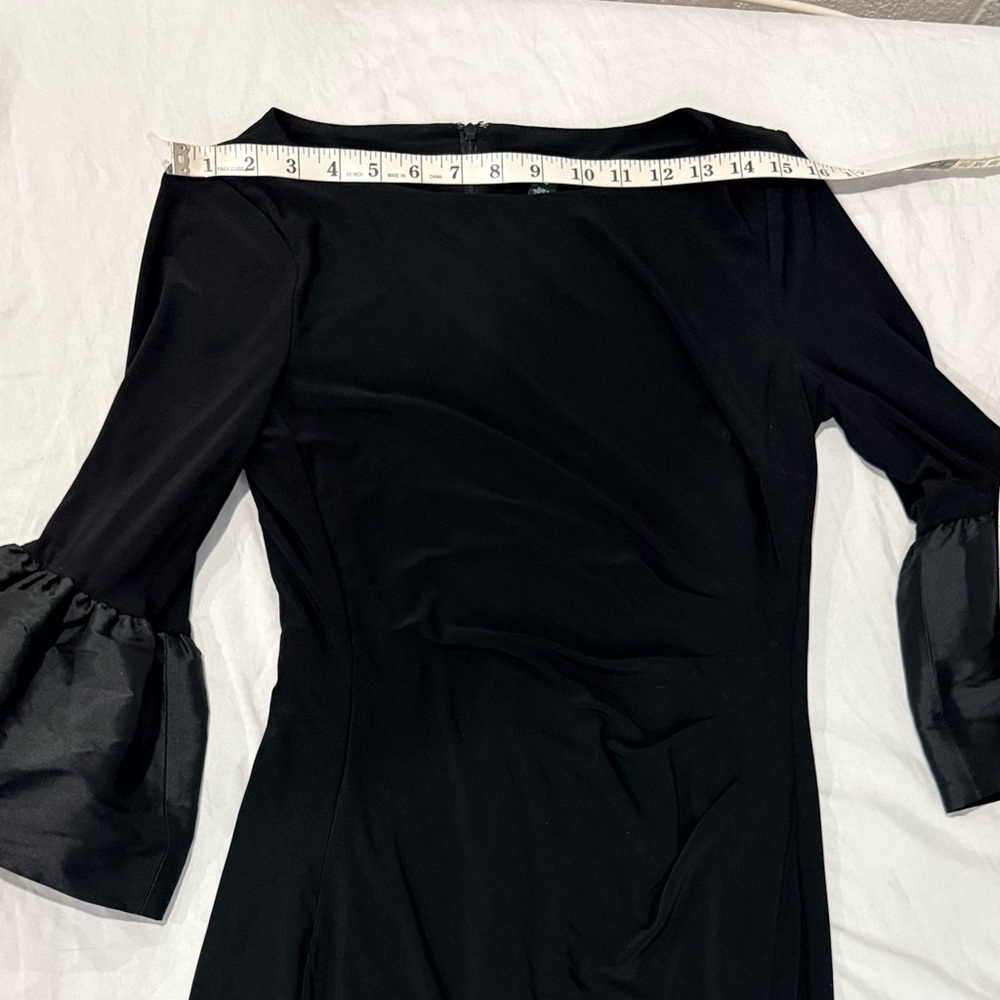 Ralph Lauren Black 3/4 bell cuff Sleeve Dress ruched side-lined size 4 - Picture 7 of 13